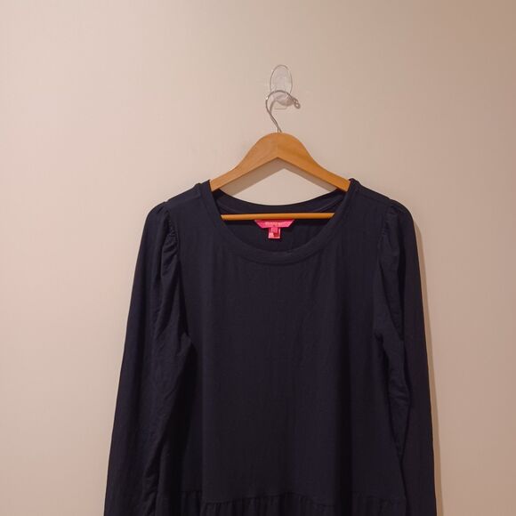 Lilly Pulitzer Arlette Swing Jersey Dress Long Sleeve Tiered Onyx Black Size XL - Picture 3 of 8